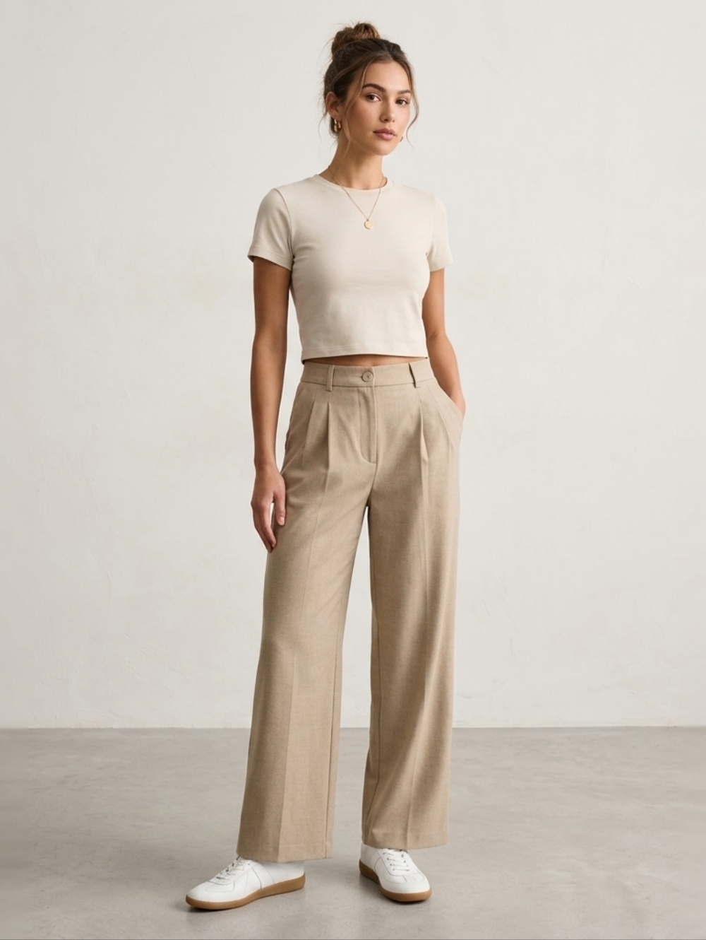 ​NWT PrettyGarden Wide Leg Trouser Large Tan Khaki Quiet Luxury Coastal Capsule